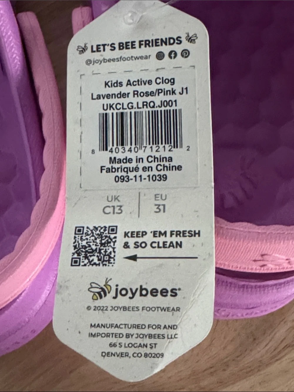 Joybees Kids' Lavender Purple Lightweight Clog Sandals NWT